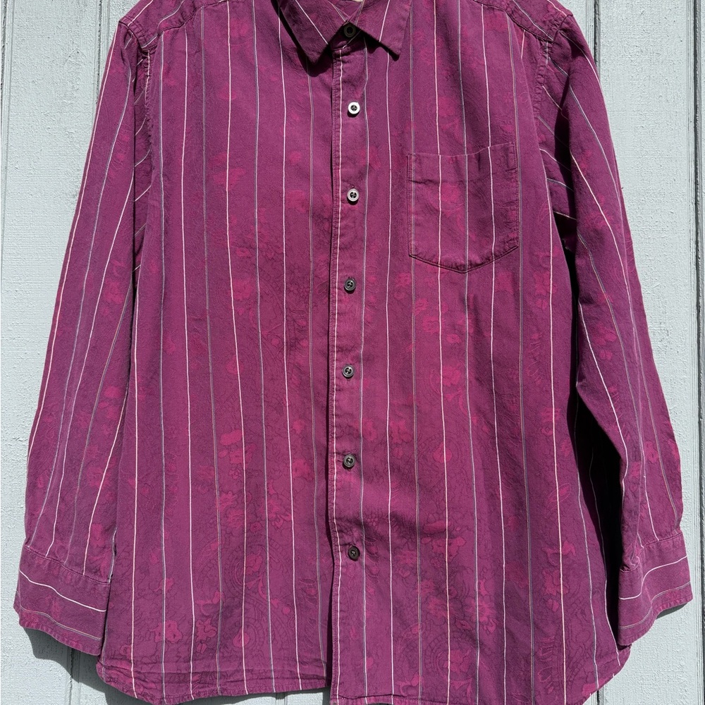 Tommy Bahama size large men’s Purple Striped Button-Up Shirt Cotton/Silk Blend